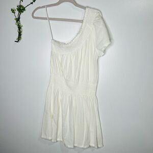 Free People One Shoulder White Cotton Gauzy Dress